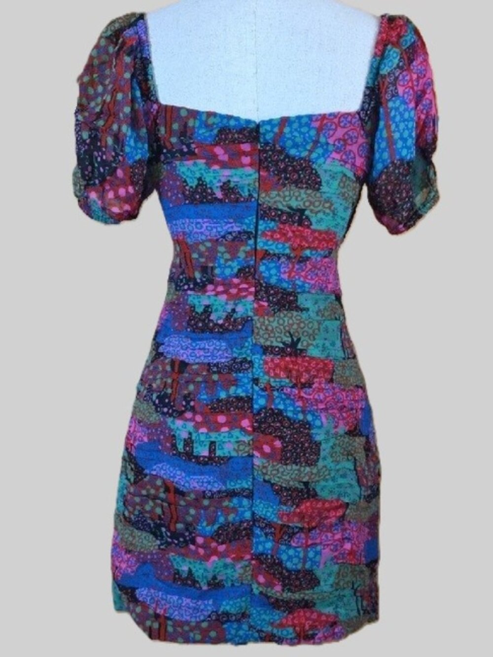 NEW RHODE CLARA COLORFUL PATCHWORK PLEATED MINI DRESS IN ENCHANTED WOODS SIZE 4 - Picture 5 of 11